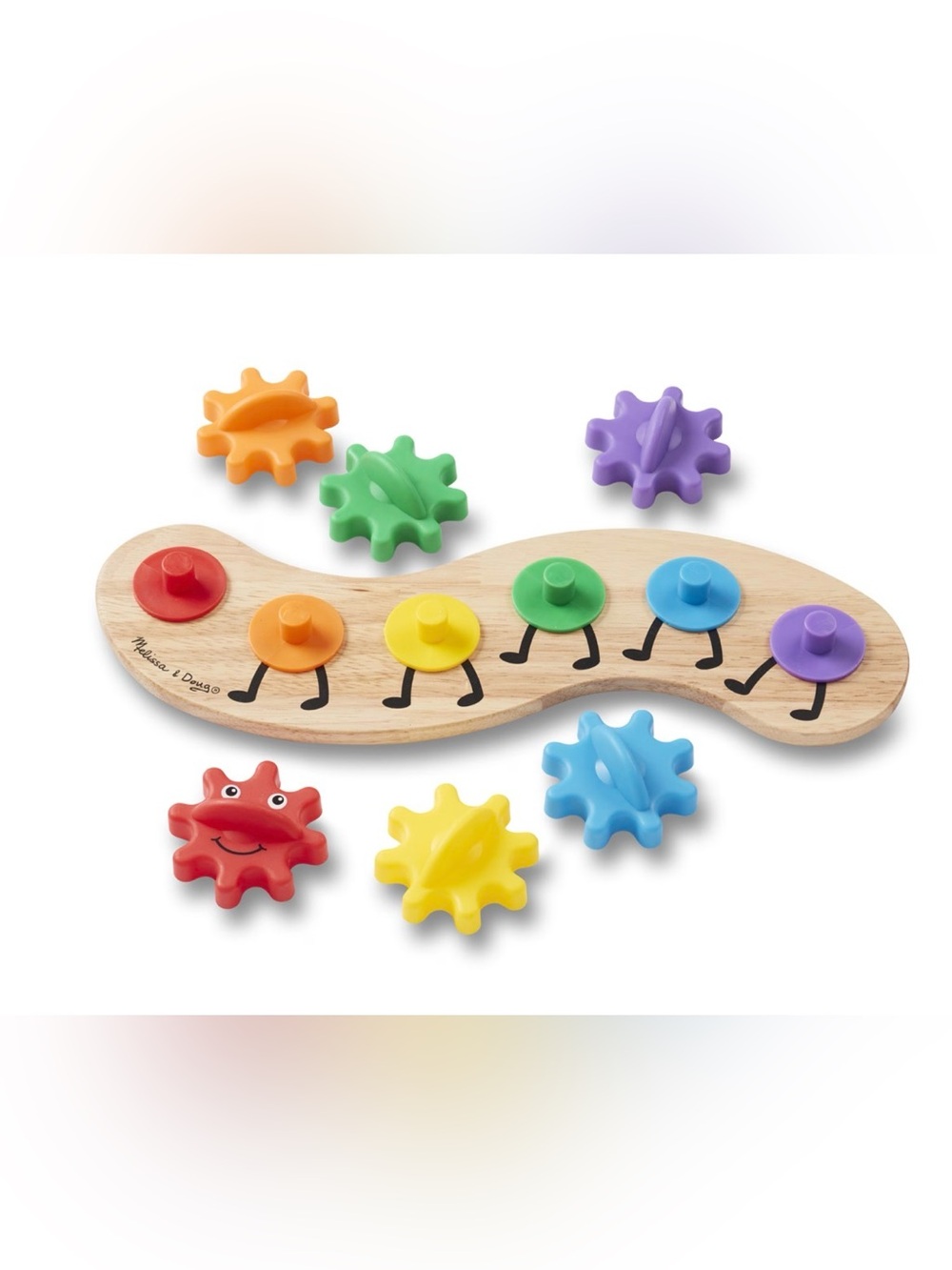 Melissa and Doug Wooden Rainbow Caterpillar Peg Gear Toy - EUC